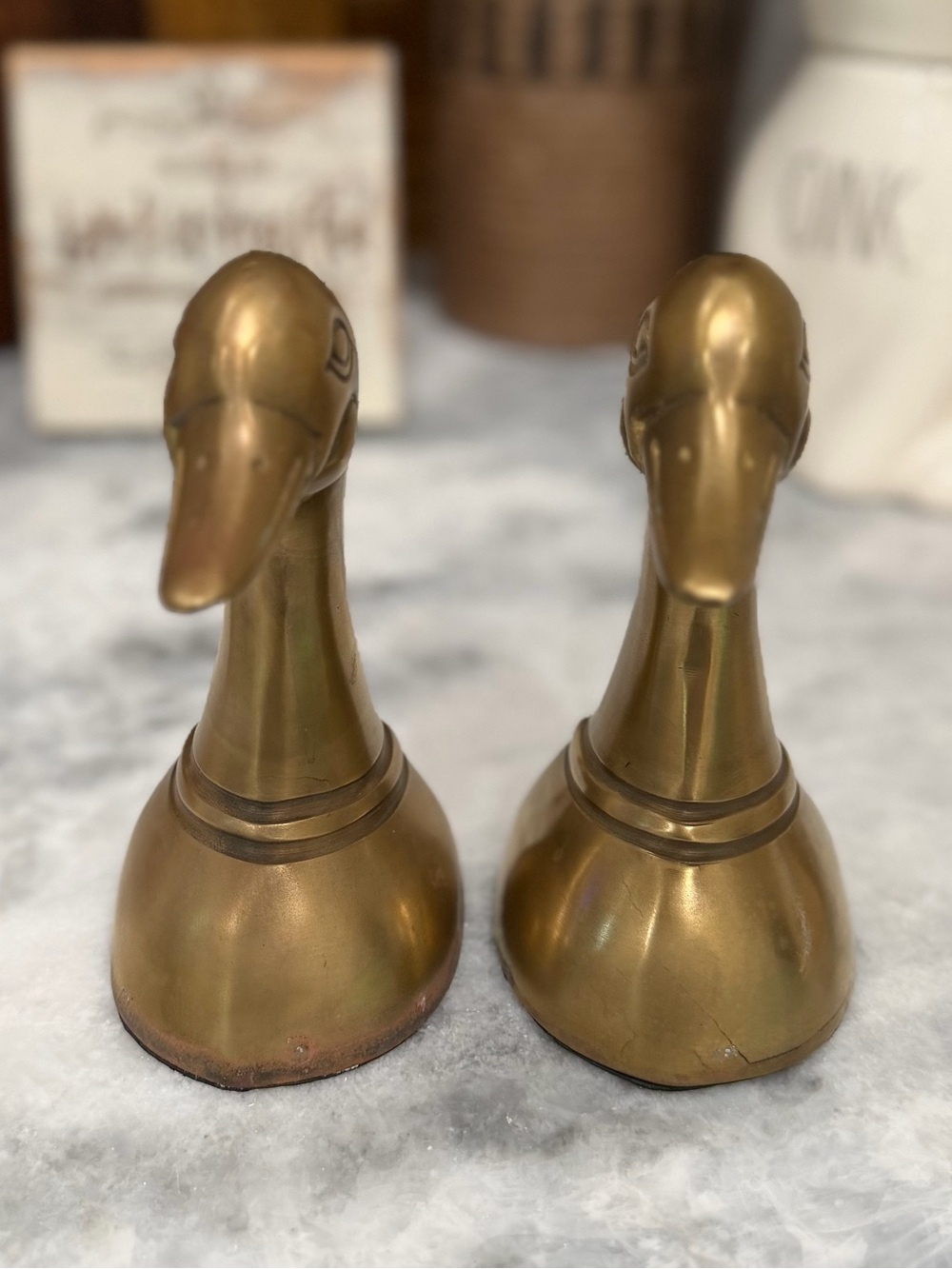 Vintage Brass Duck Bookends - Gold Decorative Home Accent